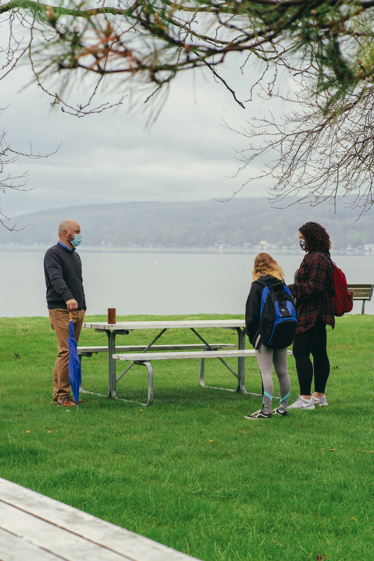 Students by the lake