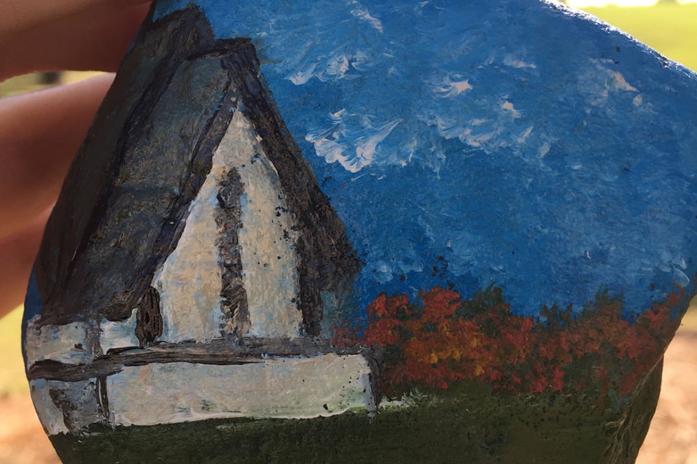 painting of the Keuka Chapel on a rock