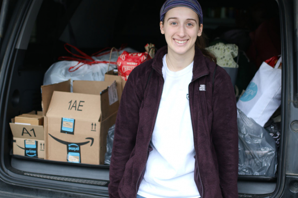 Hannah Wilke with some of the items she collected for the homeless.