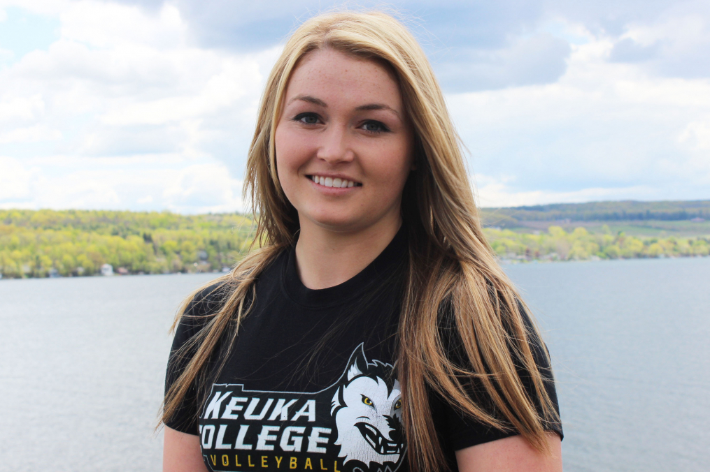 portrait of Jadine with Keuka Lake behind her