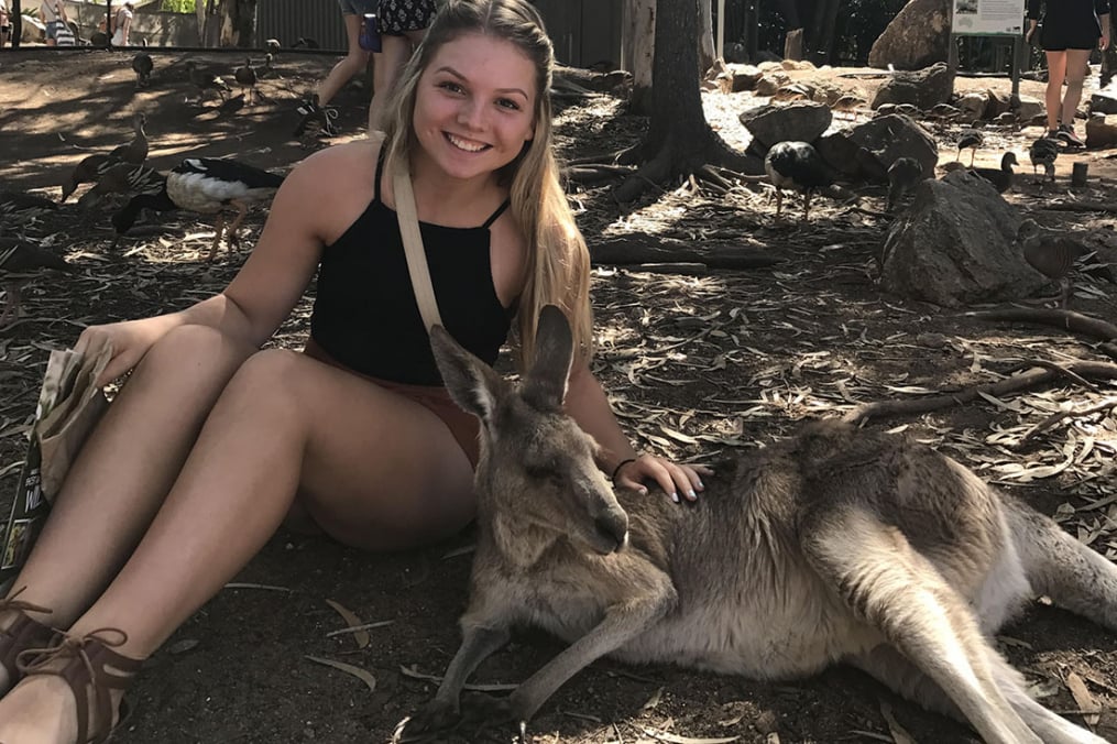 Vanessa Tsarevich petting a kangaroo