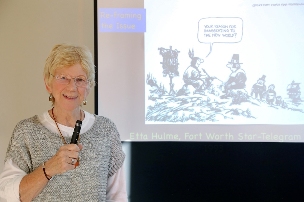 Dr. Elaine Miller, Political Cartoonist presenting 