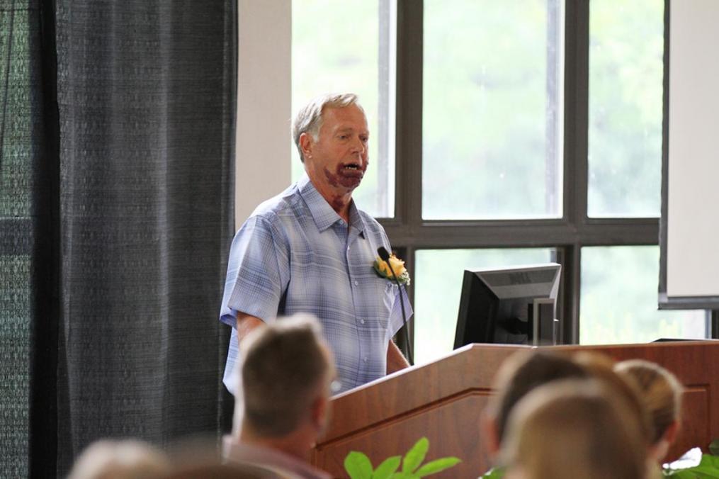 Norm Koek, the 2019 Stork Award recipient, speaks after receiving the award. 