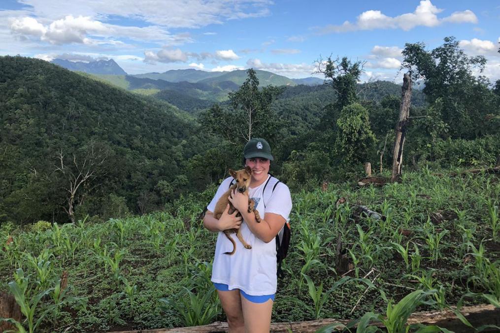 Sarah Honan '21 with one of the village residents of Chiang Mai during her summer Field Period® to Thailand.