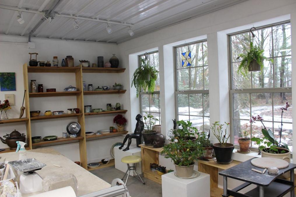 Inside ceramicist Faith Benedict '81's ceramics studio.