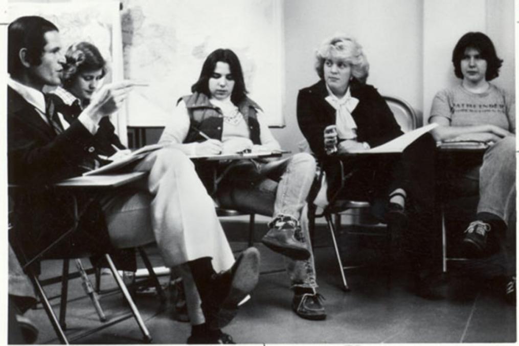 THEN: Dr. Diamond teaching history to KC students at a time when the College was open only to women. 