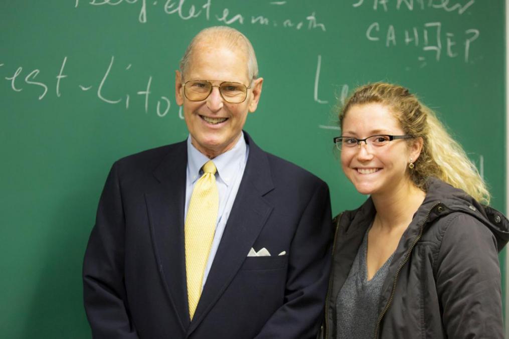 In his final semester, Dr. Diamond continues to share his knowledge with students like Vera Freda '20.  