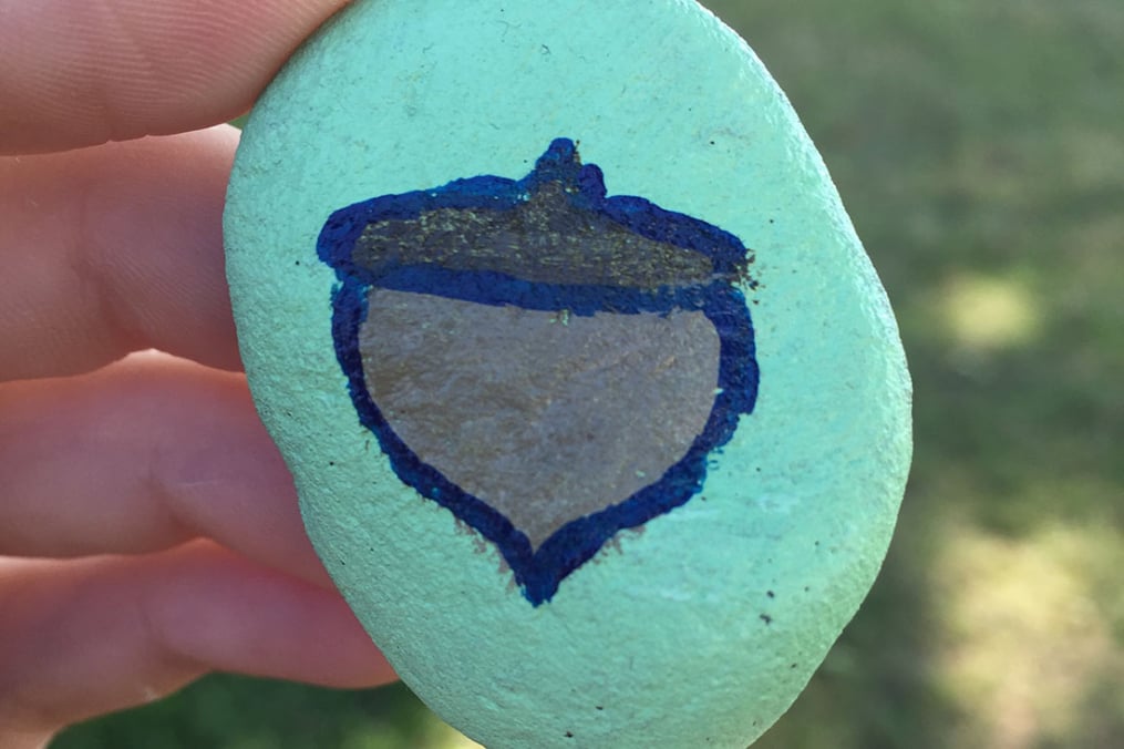 Acorn painted on a rock