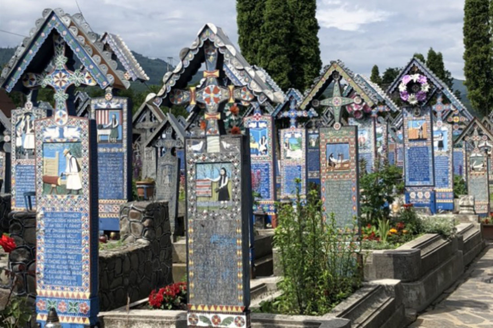 famous hand carved and painted wooden gravestones in Hungary