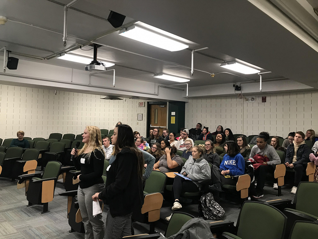 Students in Dr. Malia Spofford Xavier’s INS 301R: Intercultural Studies class and Assistant Provost Dr. Laurel Hester’s KC101 class converse with students in the Keuka Vietnam program.