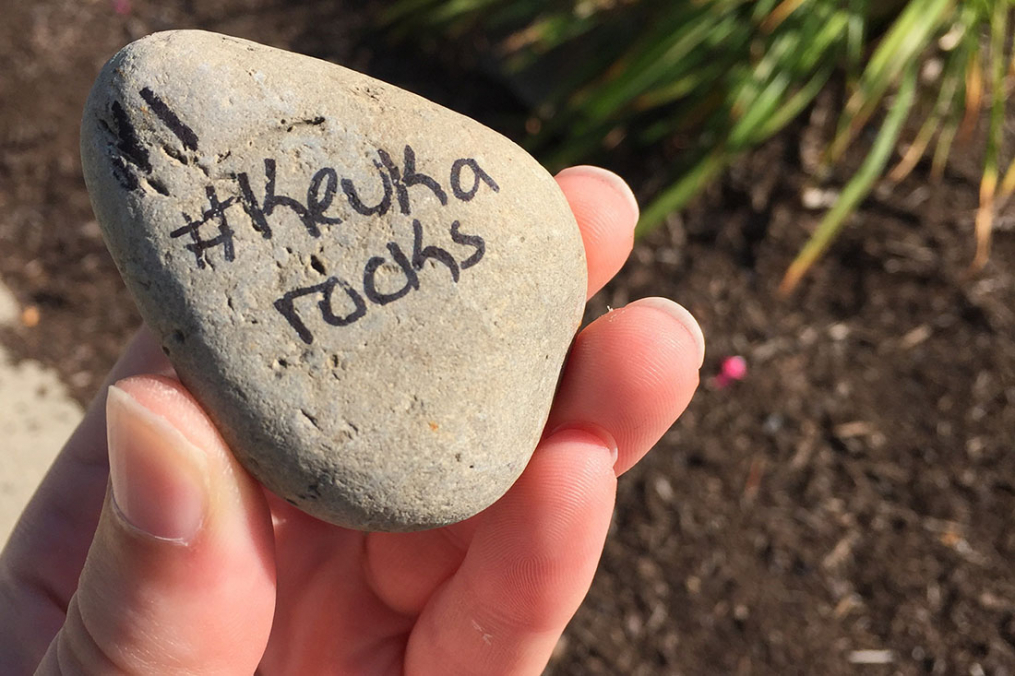 back of rock with #keukarocks written on it