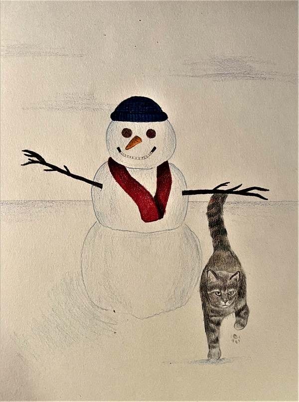 Pawprints in the Snow 2021 Keuka College Snowman and Cat