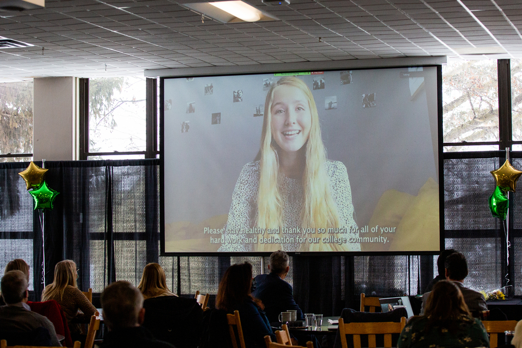 Olivia Costa recorded a message representing the student body to the staff and faculty in attendance for community day 