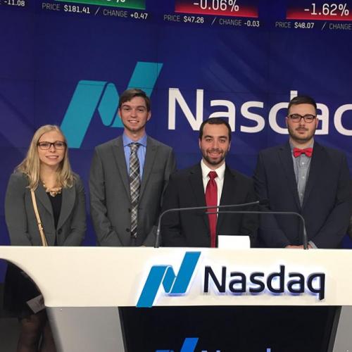 Keuka College students on the NASDAQ floor.